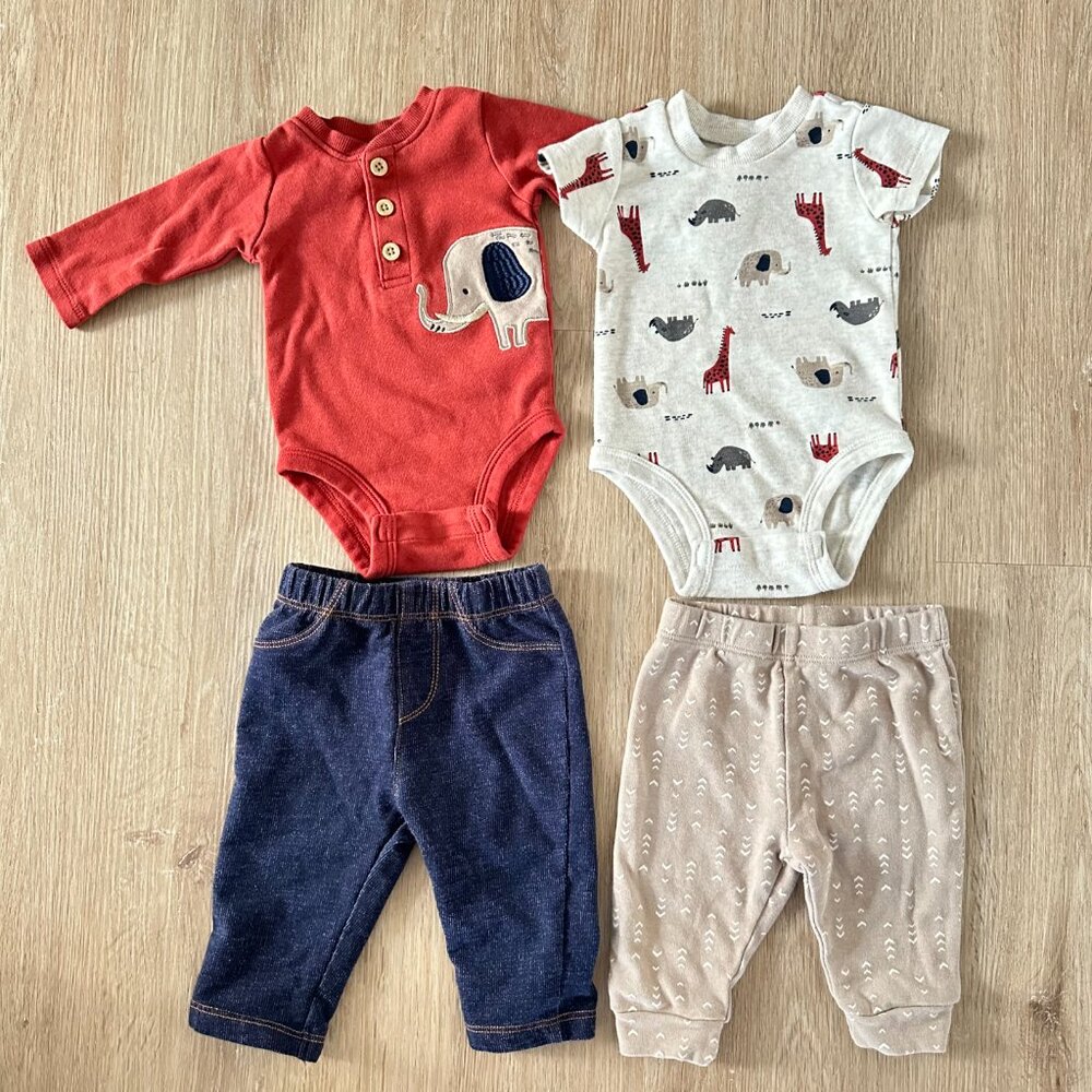 Pekkle Gender Neutral Elephant Safari Outfit Bundle, Size 3M